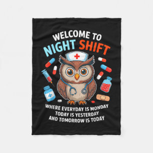 Funny night shift nurse owl nursing school squad fleece blanket