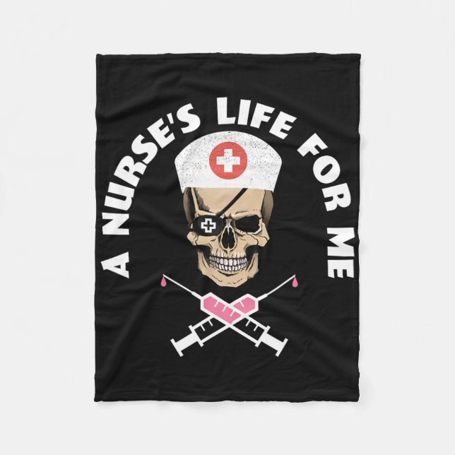 Funny Night Shift Nurse Skeleton Pirate Halloween  Fleece Blanket (Front)