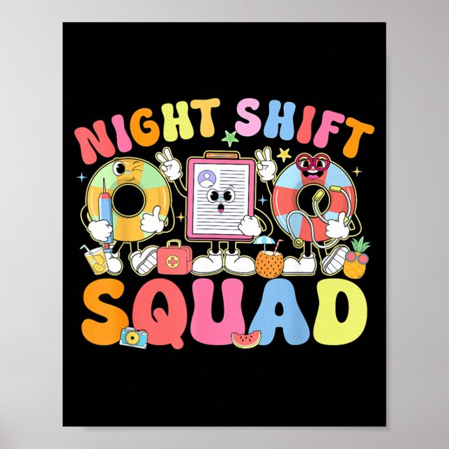 Funny Night Shift Squad Summer Vibes ER Nurse Team Poster (Front)