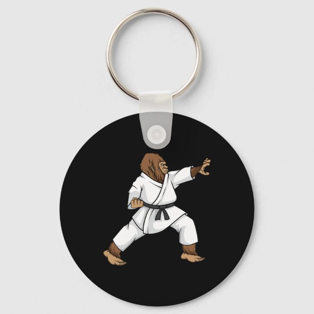 Funny Ninja Bigfoot Doing Karate With Samurai Desi Key Ring (Front)