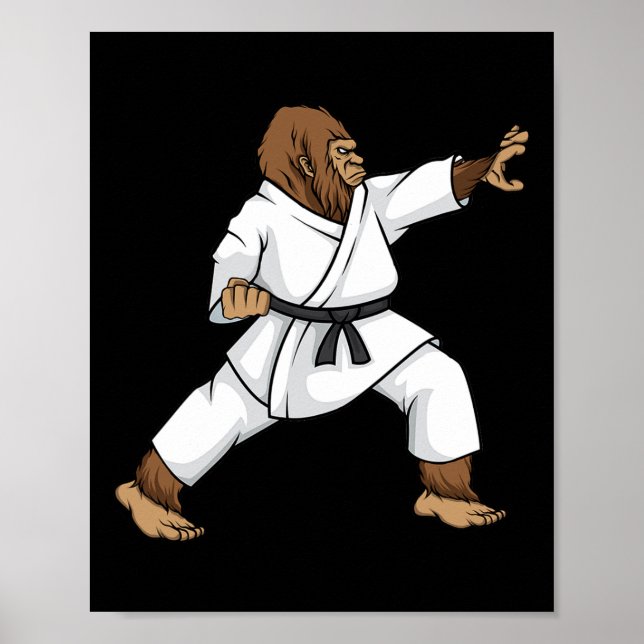 Funny Ninja Bigfoot Doing Karate With Samurai Desi Poster (Front)
