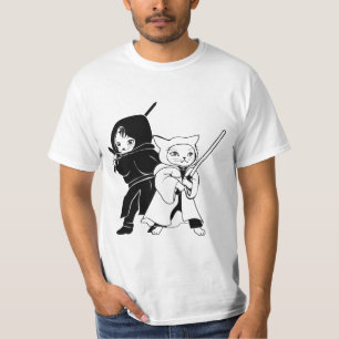 Funny Ninja Cats Sci-Fi Light Sword Battle T-Shirt