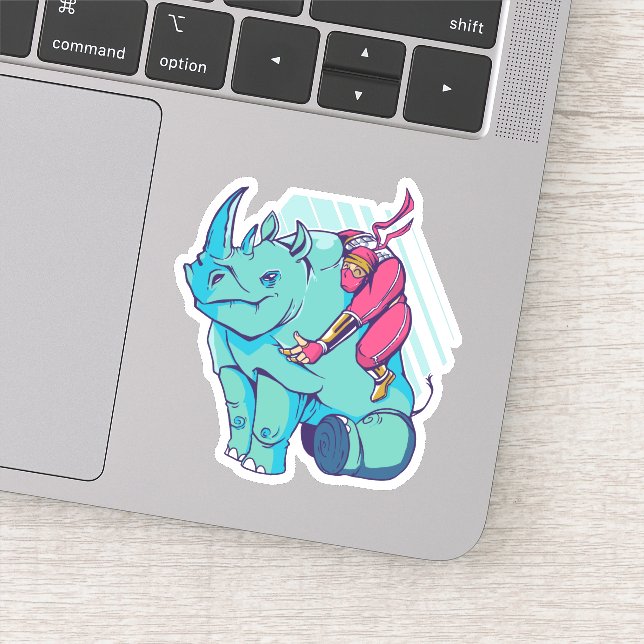 Funny Ninja Riding Rhino Cartoon Shaped (Detail)