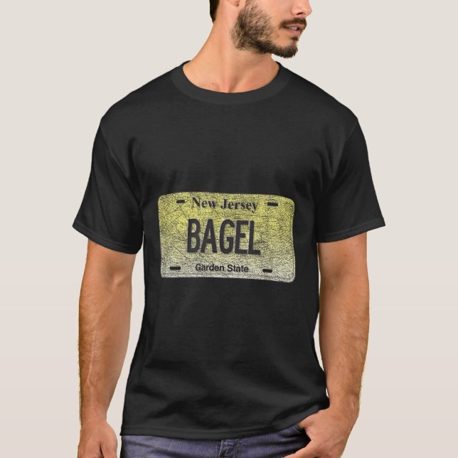 Funny Nj State Vanity License Plate Bagel  T-Shirt (Front)