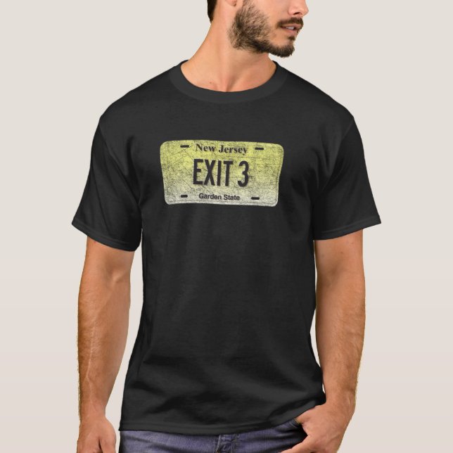 Funny Nj State Vanity License Plate Exit 3 T-Shirt (Front)