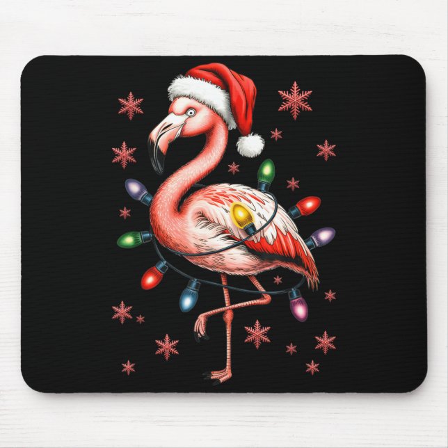 Funny Nk Flamingo Christmas Tree Lights Xmas Snowf Mouse Pad (Front)