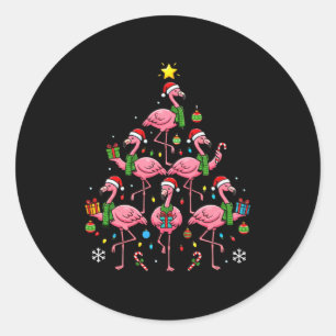 Funny Nk Flamingo Christmas Tree Santa Hats Holida Classic Round Sticker