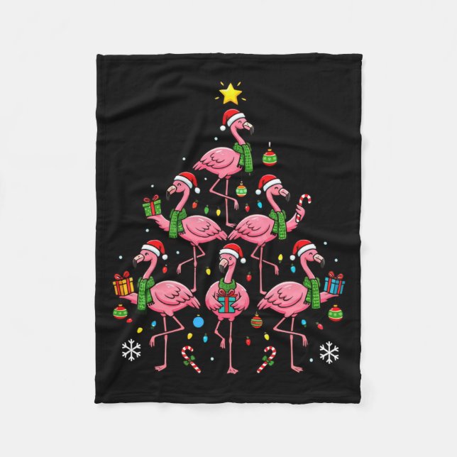Funny Nk Flamingo Christmas Tree Santa Hats Holida Fleece Blanket (Front)