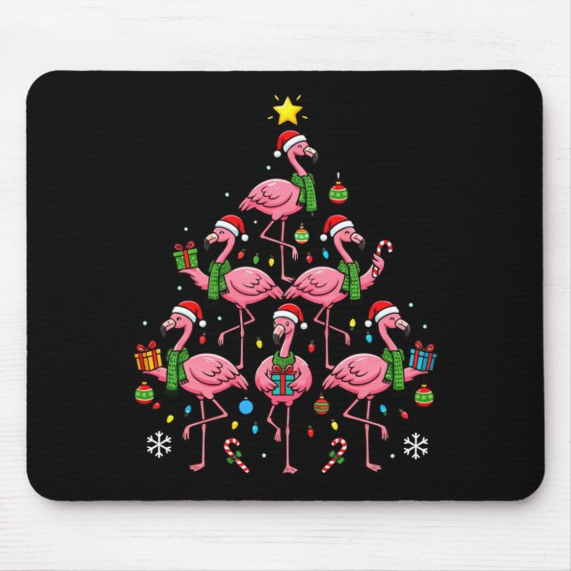 Funny Nk Flamingo Christmas Tree Santa Hats Holida Mouse Pad (Front)
