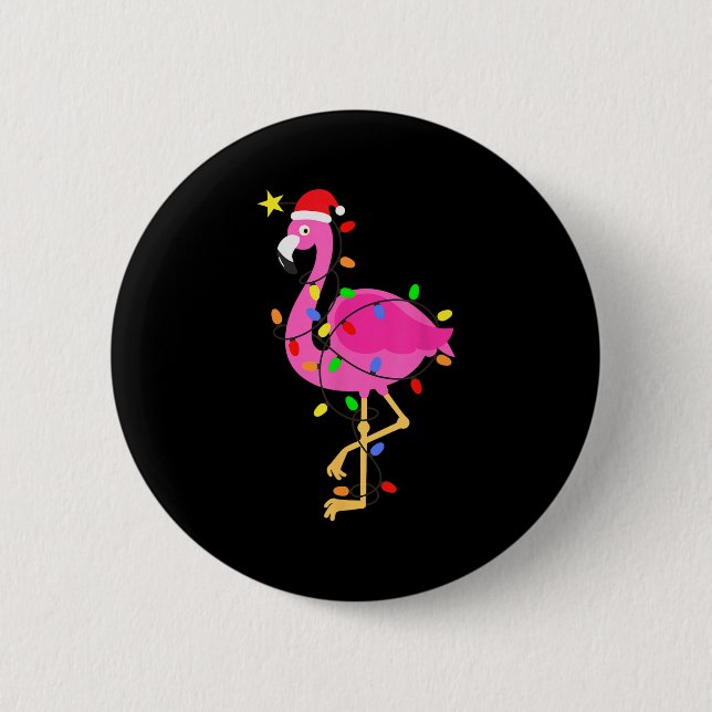 Funny Nk Flamingo In Santa Hat Christmas In July M 6 Cm Round Badge (Front)