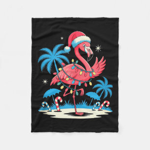 Funny Nk Flamingo In Santa Hat Christmas In July M Fleece Blanket