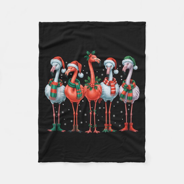Funny Nk Flamingos Merry Christmas Tree Xmas Snowf Fleece Blanket (Front)