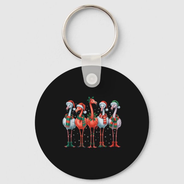 Funny Nk Flamingos Merry Christmas Tree Xmas Snowf Key Ring (Front)