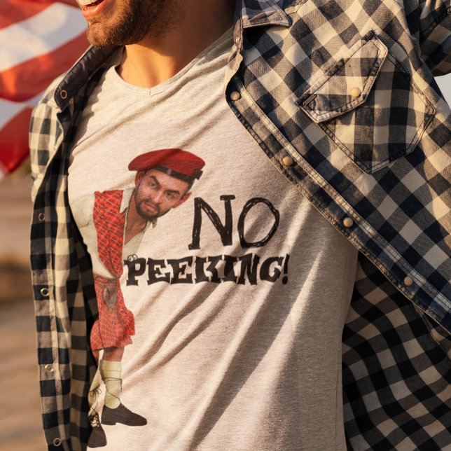 Funny 'NO Peeking!' Scottish Kilt Wearers Playful T-Shirt (Creator Uploaded)