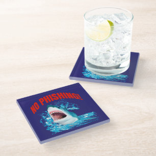 Funny No Phishing Shark Glass Coaster