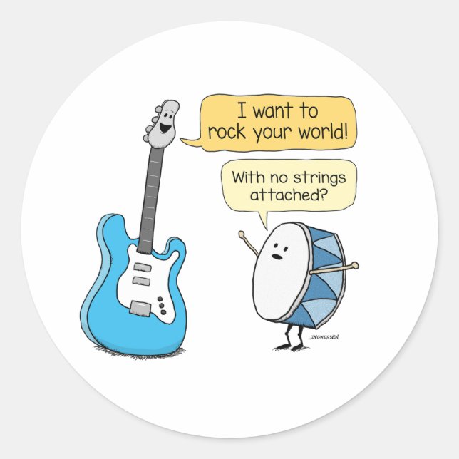 Funny No Strings Attached Guitar with Drum  Classic Round Sticker (Front)