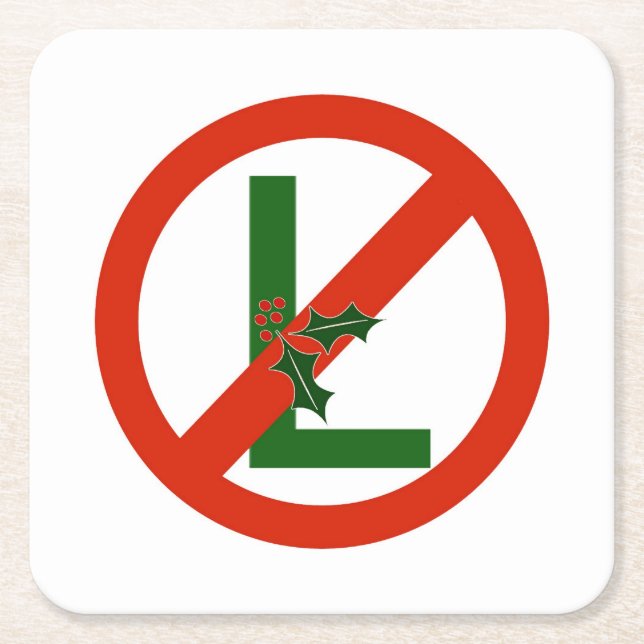 Funny Noel "No L" Christmas Square Paper Coasters (Front)