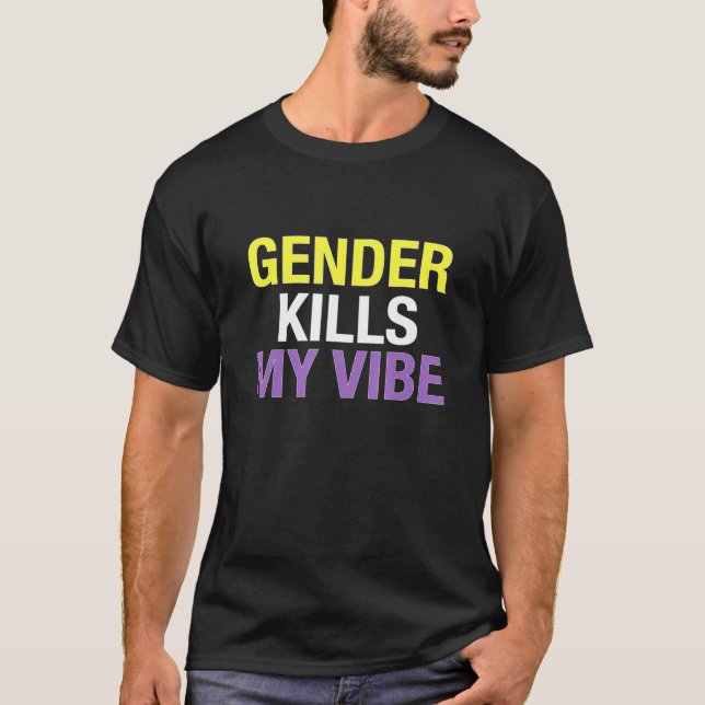 Funny Nonbinary Flag Enby Genderqueer Non Binary T-Shirt (Front)