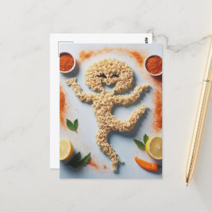 Funny Noodle Person Food Art Postcard