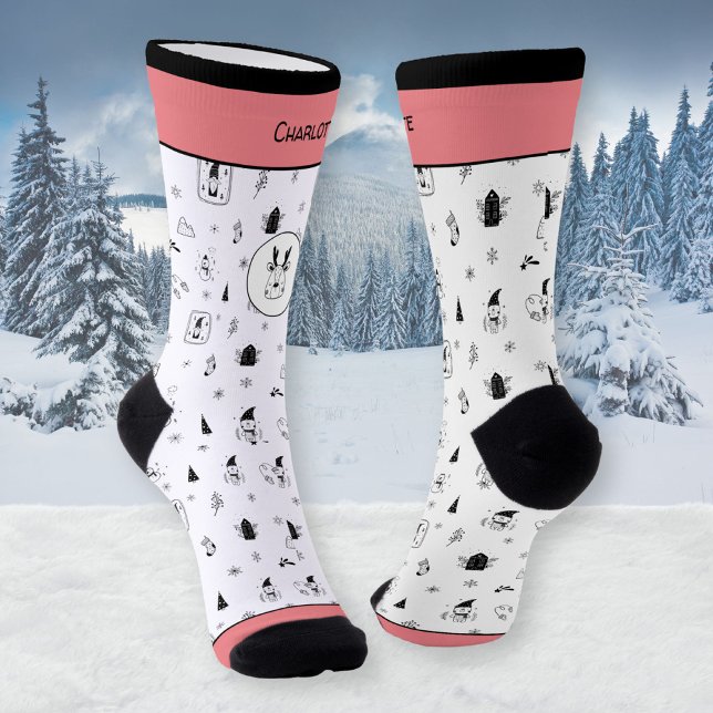 Funny Nordic Gnomes Reindeer Winter Trees Socks (Funny Nordic Gnomes Reindeer Winter Trees Socks ©Susanne Sachers - Sunny Mind 🌞)