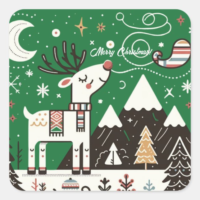 Funny  Nordic Reindeer Pattern Square Sticker (Front)