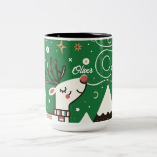 Funny Nordic Reindeer Pattern Two-Tone Coffee Mug