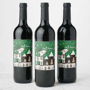  Funny  Nordic Reindeer Pattern Wine Label