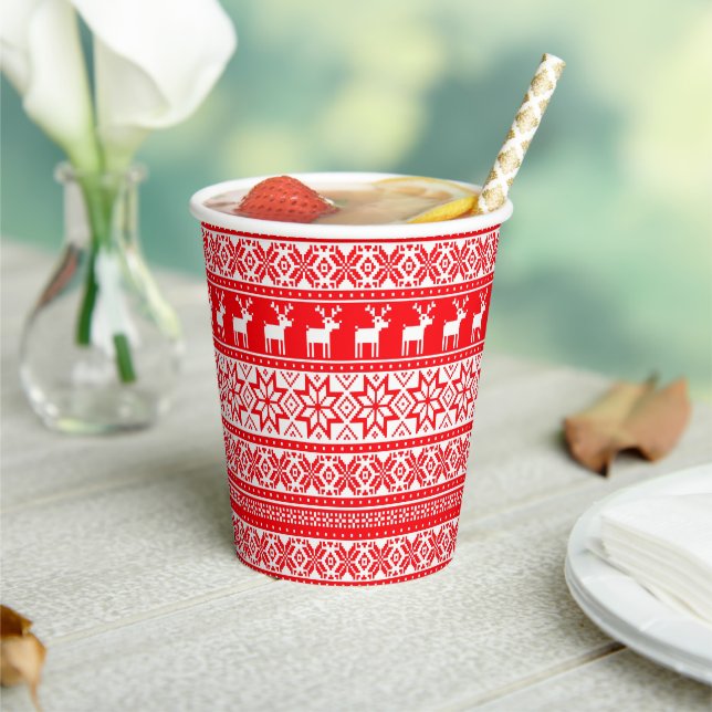 Funny  Nordic Ugly Christmas Sweater Party Paper Cups (Insitu)