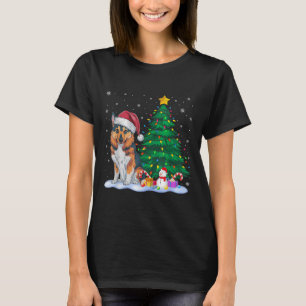 Funny Norwegian Elkhound Dog Xmas Tree Lights Rein T-Shirt