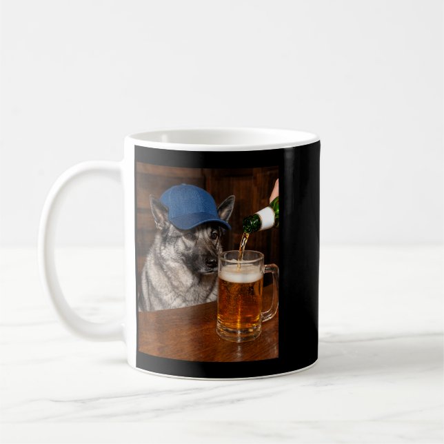 Funny Norwegian Elkhound Meme Drinking Beer Dog Coffee Mug (Left)