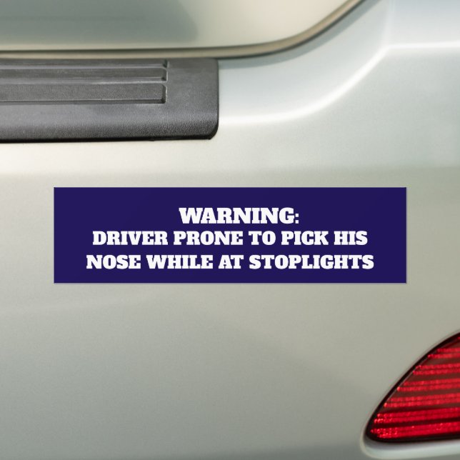 Funny Nose-Picking Driver Warning Bumper Sticker (On Car)