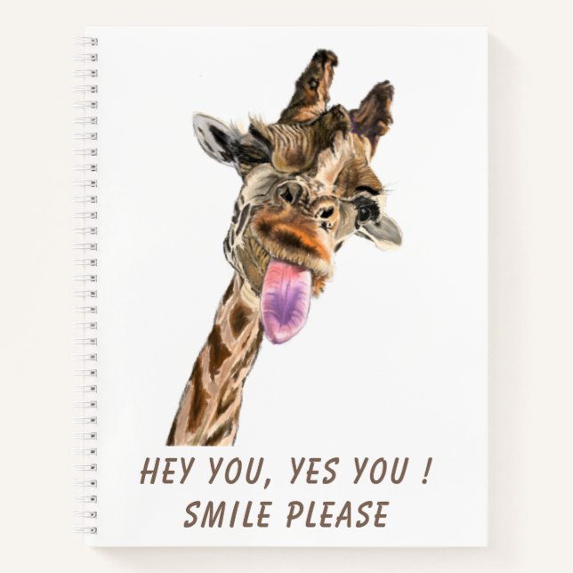 Funny Notebook with Playful Giraffe - Smile  (Front)