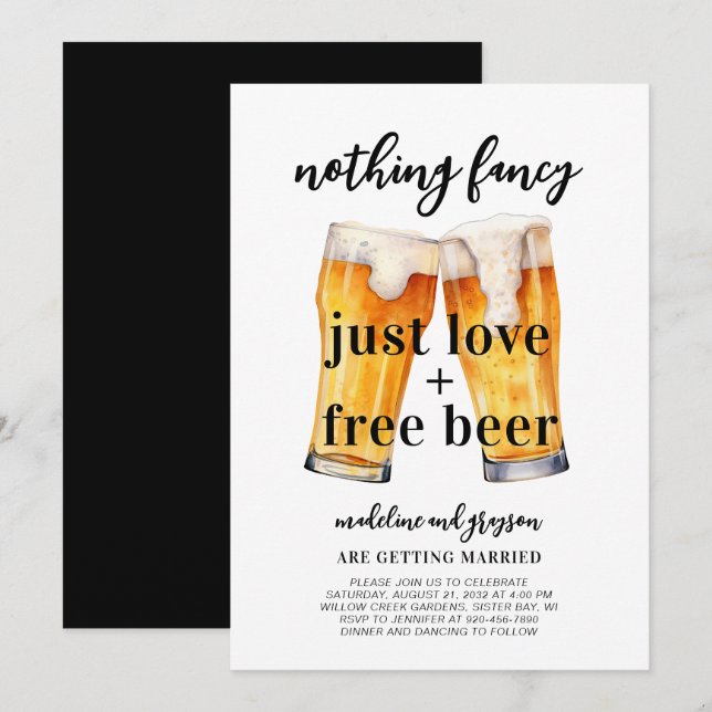 Funny Nothing Fancy Love Free Beer Casual Wedding Invitation (Front/Back)