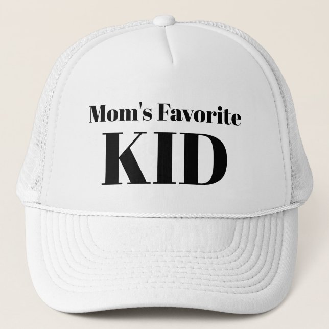 Funny Novelty Baseball MOM'S FAVORITE KID Trucker Hat (Front)