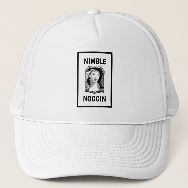 Funny Novelty Baseball NIMBLE NOGGIN Trucker Hat (Front)