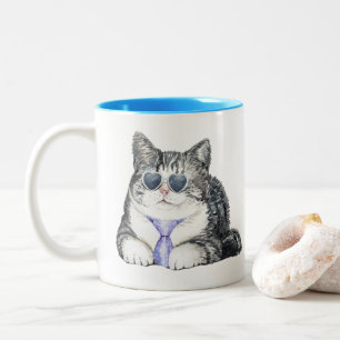 Funny novelty I work hard for my cat Two-Tone Coffee Mug