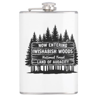 Funny Now Entering I Wishabish Woods Forest Audaci Hip Flask