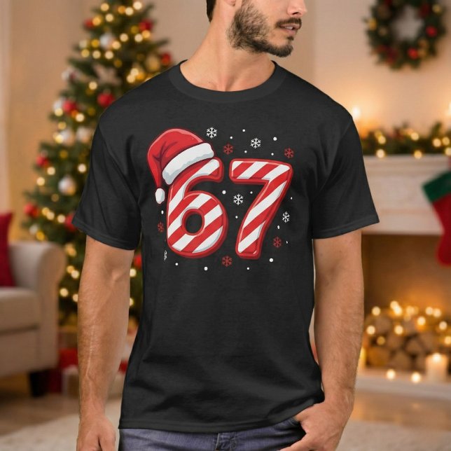 Funny Number 67 Candy Cane Striped Christmas T-Shirt (Creator Uploaded)