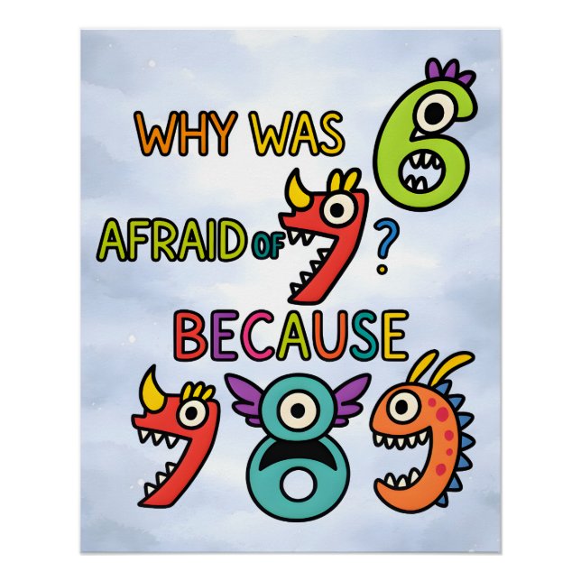 Funny Numbers Math Joke Sticker for Kids Poster (Front)