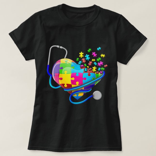 Funny Nurse Autism Puzzle Stethoscope Heart T-Shir T-Shirt (Design Front)