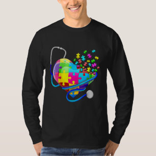 Funny Nurse Autism Puzzle Stethoscope Heart T-Shirt