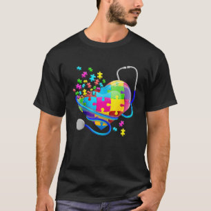 Funny Nurse Autism Puzzle Stethoscope Heart T-Shirt