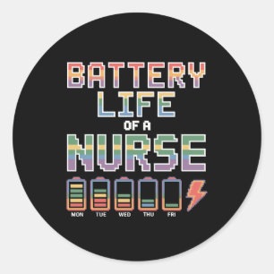 Funny Nurse Battery Life Quote Colourful Medical Classic Round Sticker