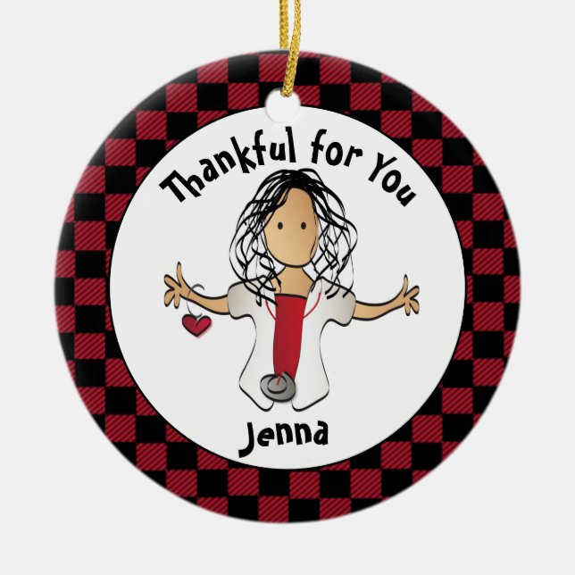 Funny Nurse Cartoon Ethnic Holiday Budget Gift Ceramic Ornament (Front)