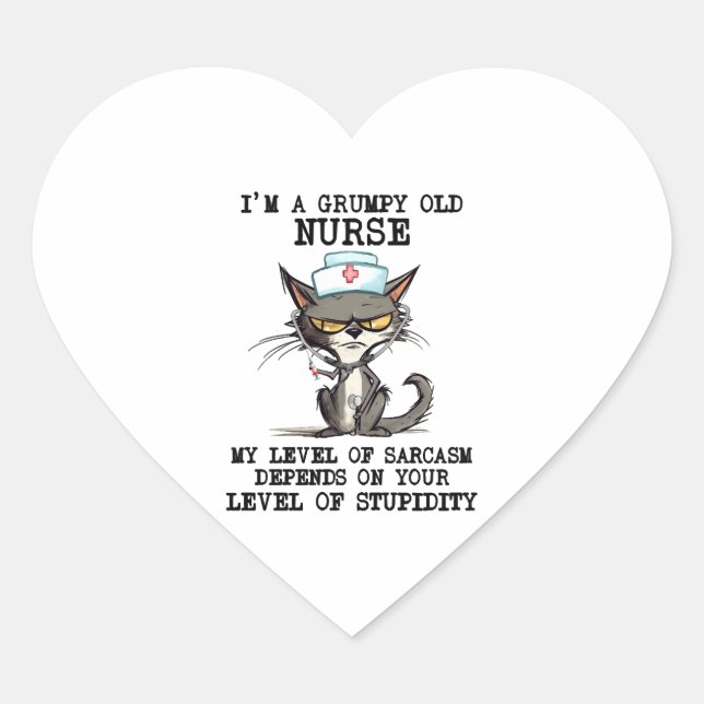 Funny Nurse Cat Saying Heart Sticker (Front)