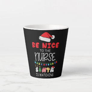 Funny Nurse Christmas Gift - Be Nice Santa Hat Latte Mug