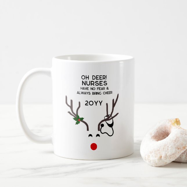 Funny Nurse Christmas Reindeer Coffee Mug (With Donut)
