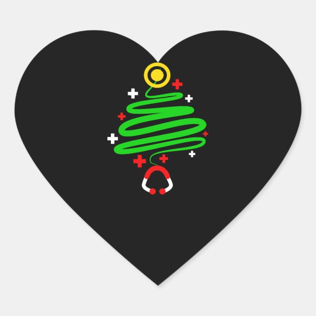 Funny Nurse Christmas Tree Stethoscope Gif Heart Sticker (Front)