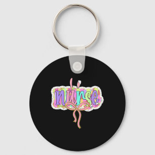 Funny Nurse Coquette Bow Brushstroke Doodle Bunny Key Ring
