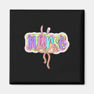 Funny Nurse Coquette Bow Brushstroke Doodle Bunny Magnet